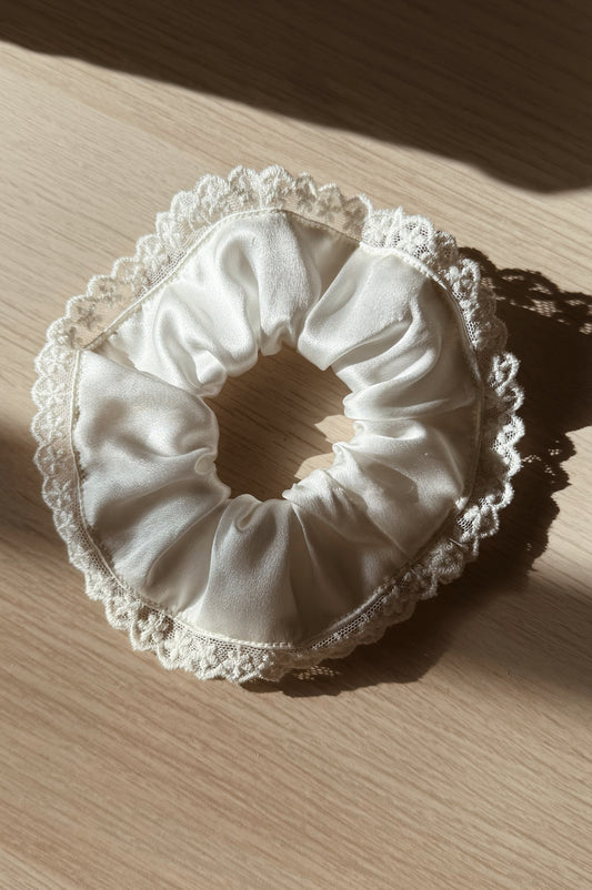 Silk scrunchie with lace detail
